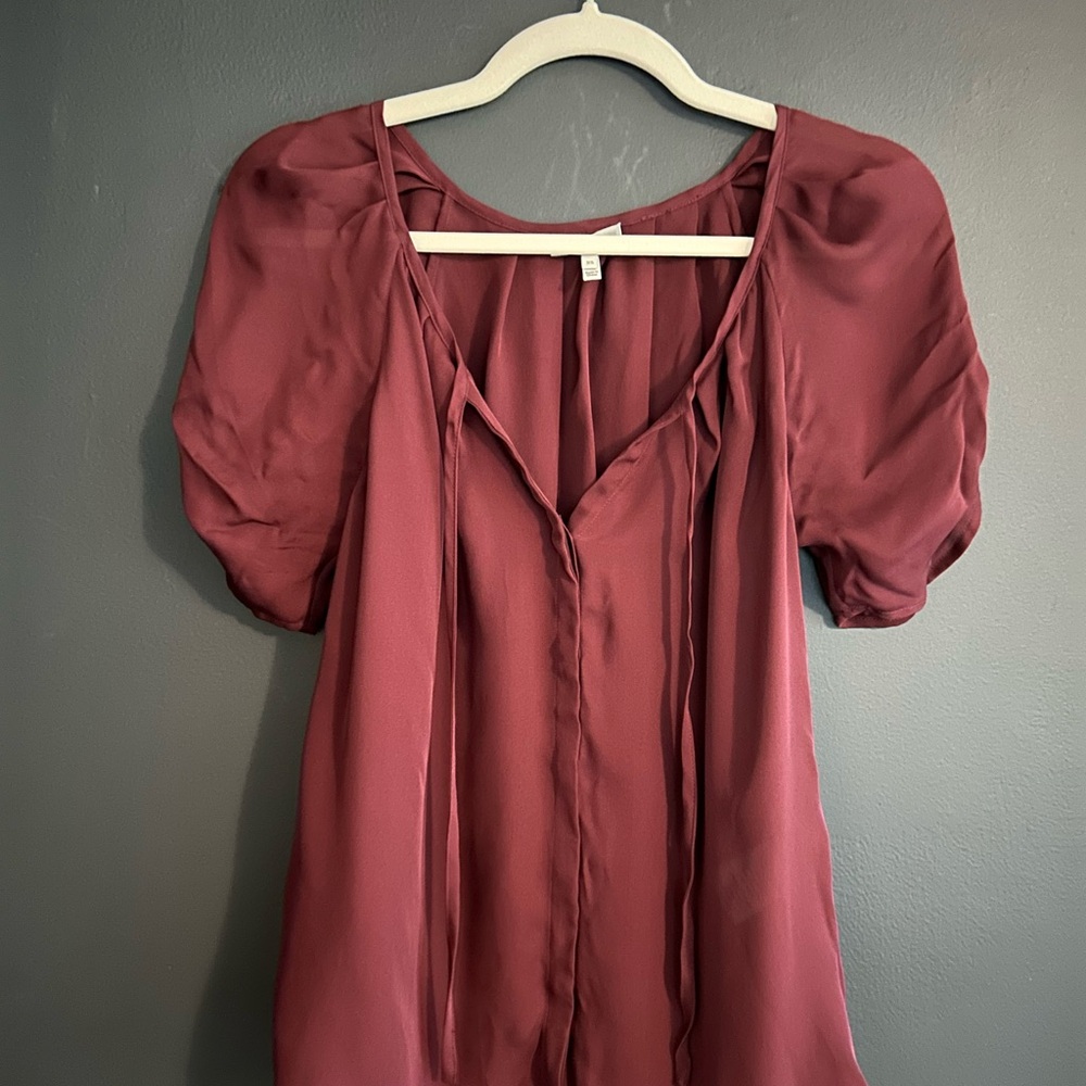 Joie Burgundy Puff Sleeve Blouse